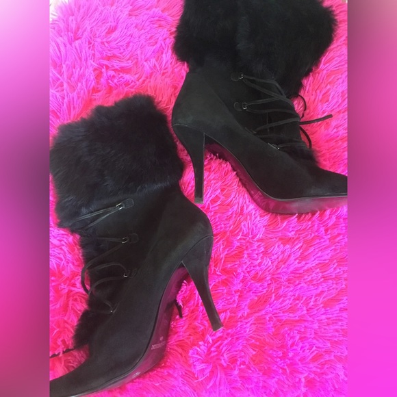 💝See New Listing💝 Enzo Angiolini Black Lace up Leather Boots Fur 9 1/2 M  GUC - Picture 5 of 13